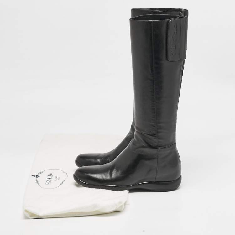 Pre Owned Prada Black Leather Knee Length Boots Size 39