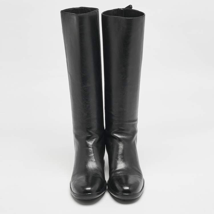 Pre Owned Prada Black Leather Knee Length Boots Size 39