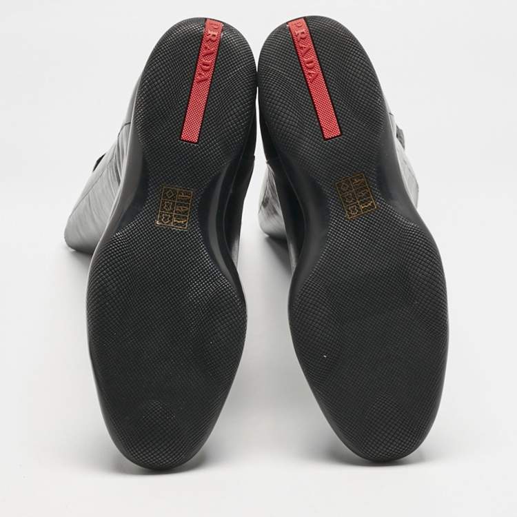 Pre Owned Prada Black Leather Knee Length Boots Size 39