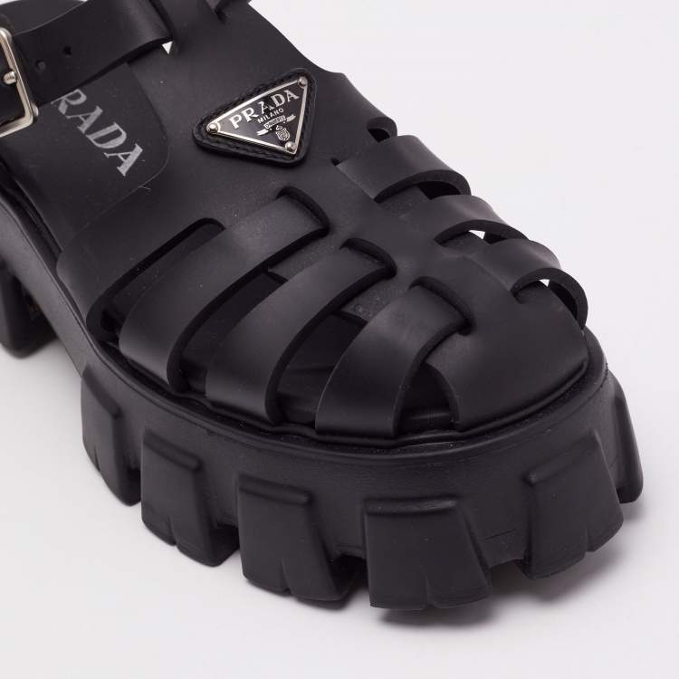 Pre Owned Prada Black Rubber Monolith Sandals Size 38