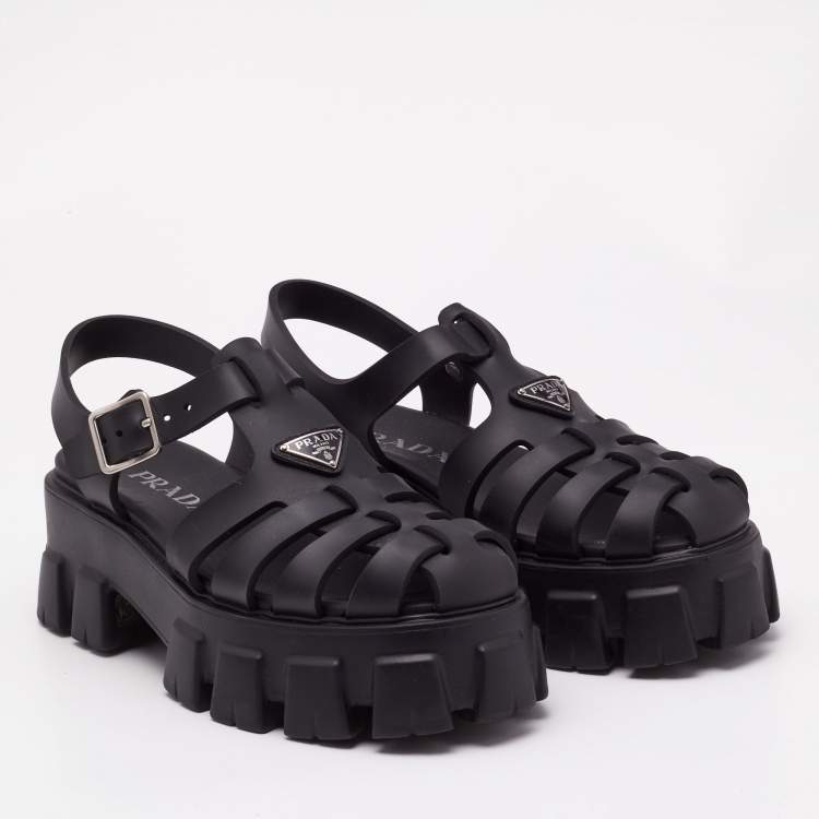 Pre Owned Prada Black Rubber Monolith Sandals Size 38