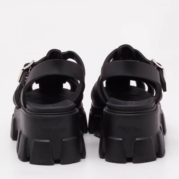 Pre Owned Prada Black Rubber Monolith Sandals Size 38
