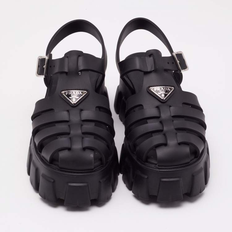 Pre Owned Prada Black Rubber Monolith Sandals Size 38