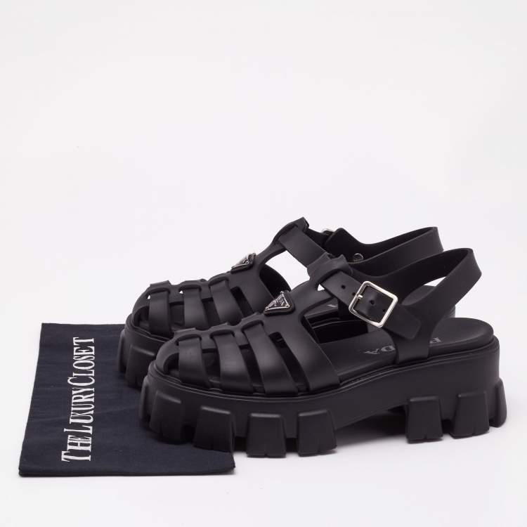 Pre Owned Prada Black Rubber Monolith Sandals Size 38
