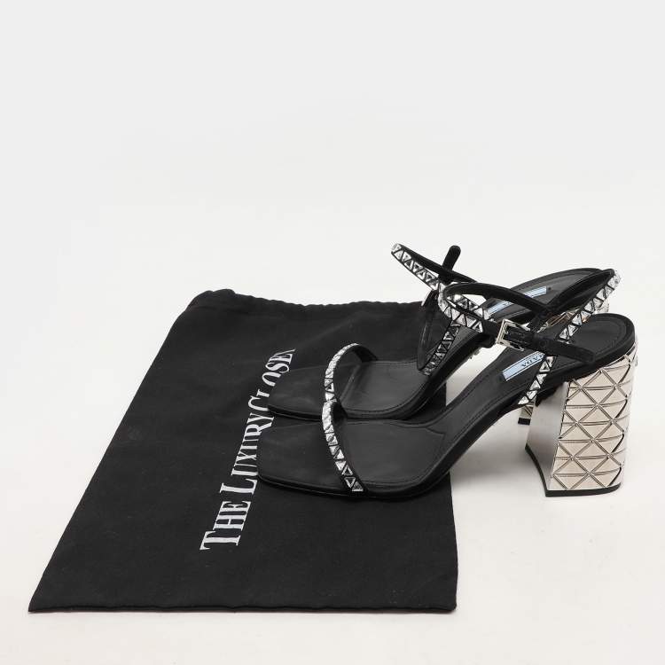 Pre Owned Prada Black Satin Embellished Ankle Strap Sandals Size 40