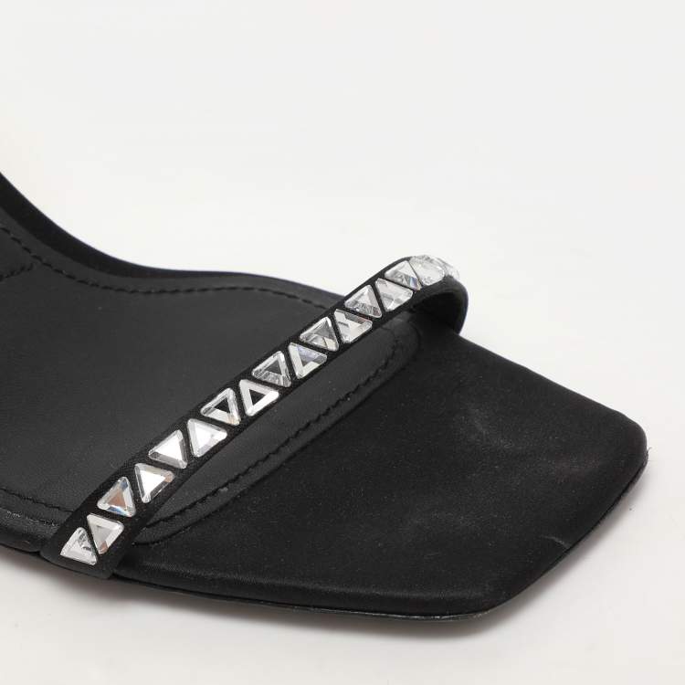 Pre Owned Prada Black Satin Embellished Ankle Strap Sandals Size 40