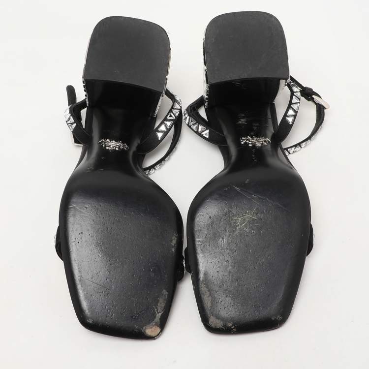 Pre Owned Prada Black Satin Embellished Ankle Strap Sandals Size 40