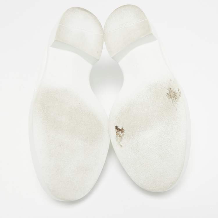 Pre Owned Prada White Patent Leather Slip On Loafers Size 37.5