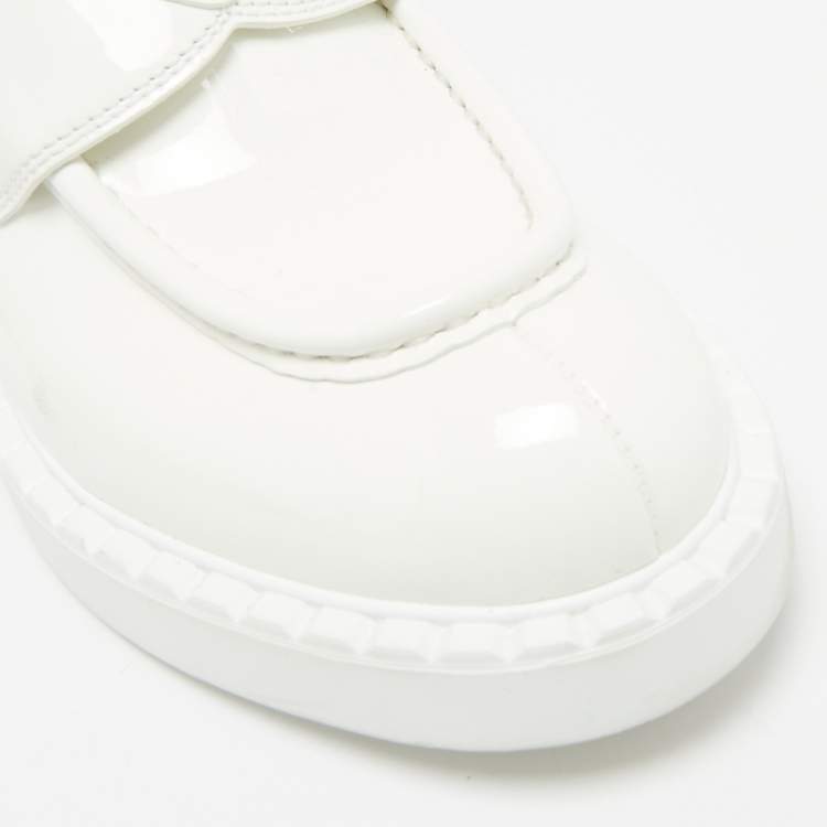 Pre Owned Prada White Patent Leather Slip On Loafers Size 37.5