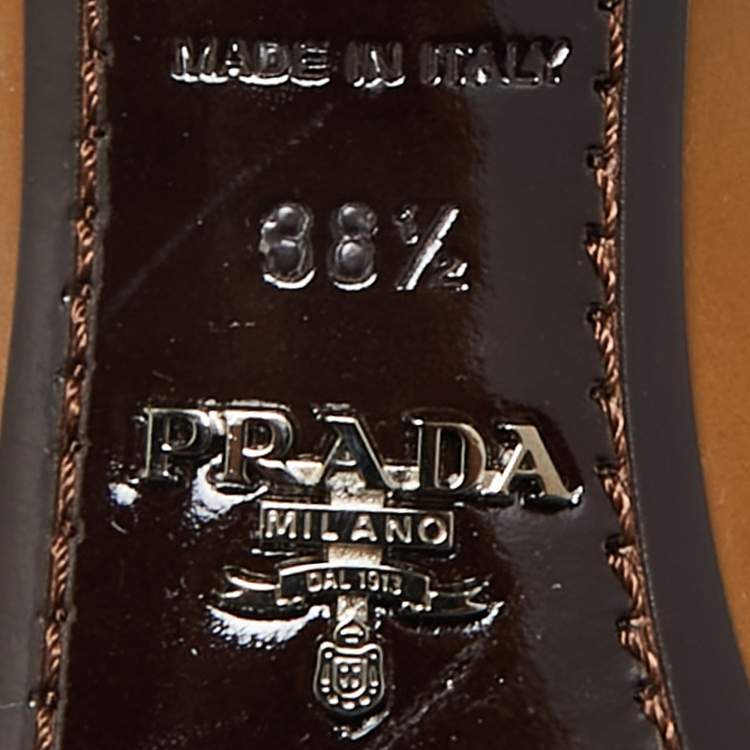 Pre Owned Prada Brown/Burgundy Patent Leather Bow Pointed Toe Pumps Size 38.5