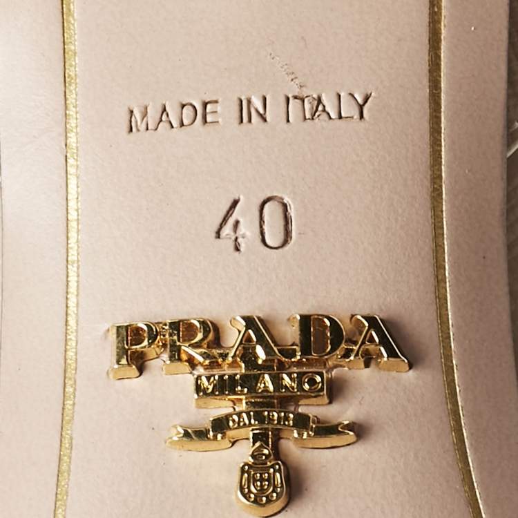 Pre Owned Prada Beige Patent Leather Logo Ankle Strap Sandals Size 40