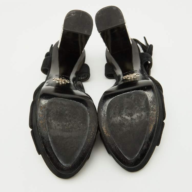 Pre Owned Prada Black Suede Crystal Embellished Heel Platform Sandals Size 38