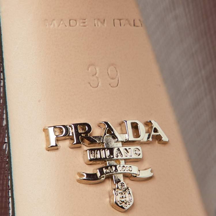 Pre Owned Prada Burgundy Saffiano Patent Leather Platform Ankle Strap Sandals Size 39