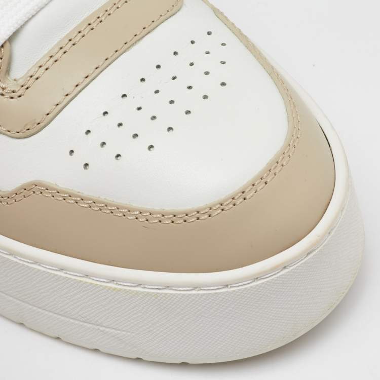 Pre Owned Prada White/Beige Leather Downtown Bold Platform Low Top Sneakers Size 39