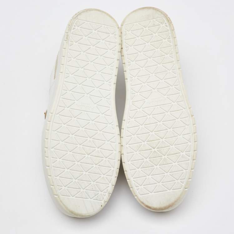 Pre Owned Prada White/Beige Leather Downtown Bold Platform Low Top Sneakers Size 39