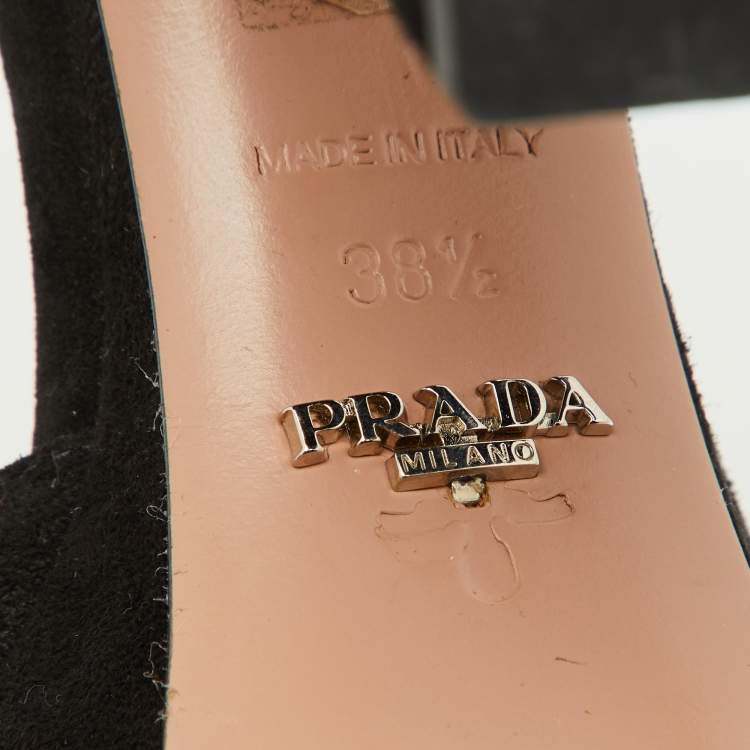 Pre Owned Prada Black Suede Round Toe Platform Ankle Strap Sandals Size 38.5