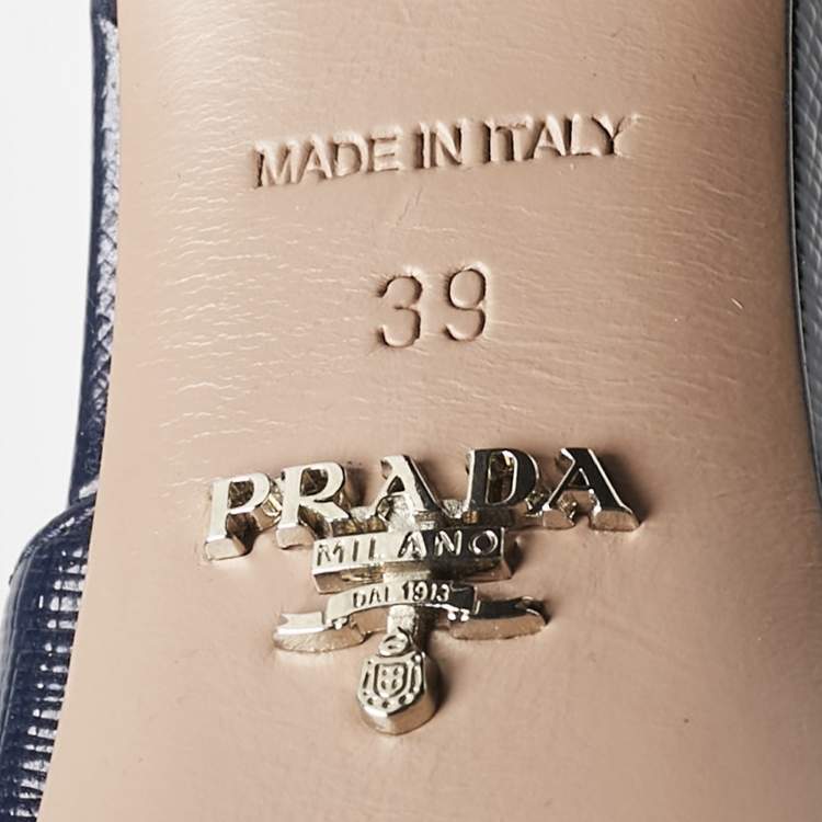 Pre Owned Prada Navy Blue Vernice Saffiano Leather Platform Ankle Strap Sandals Size 39