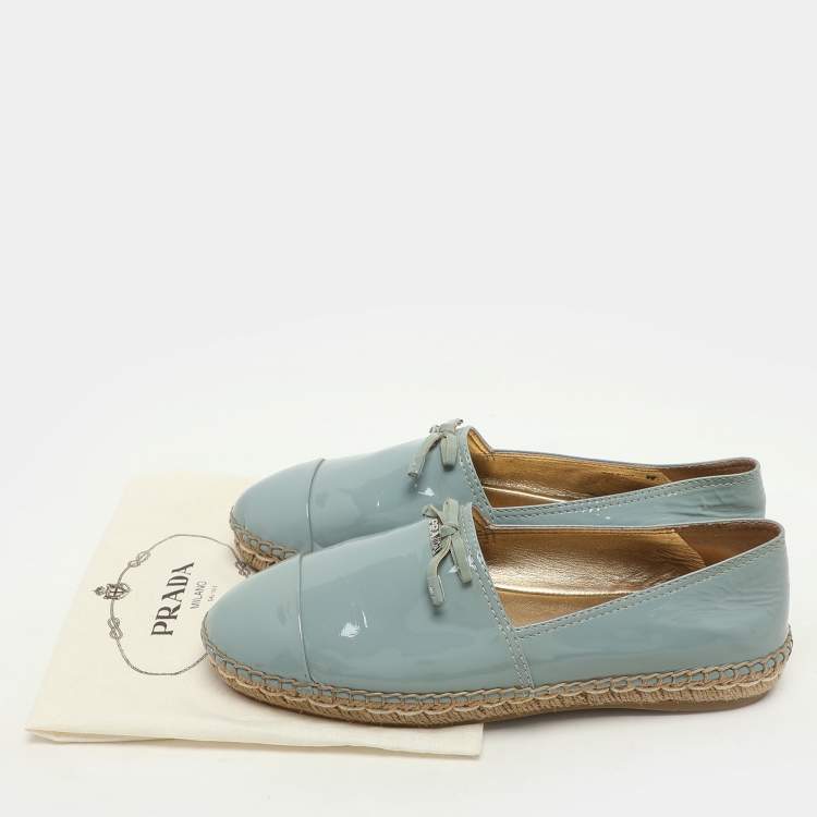 Pre Owned Prada Soft Blue Patent Leather Espadrille Flats Size 39