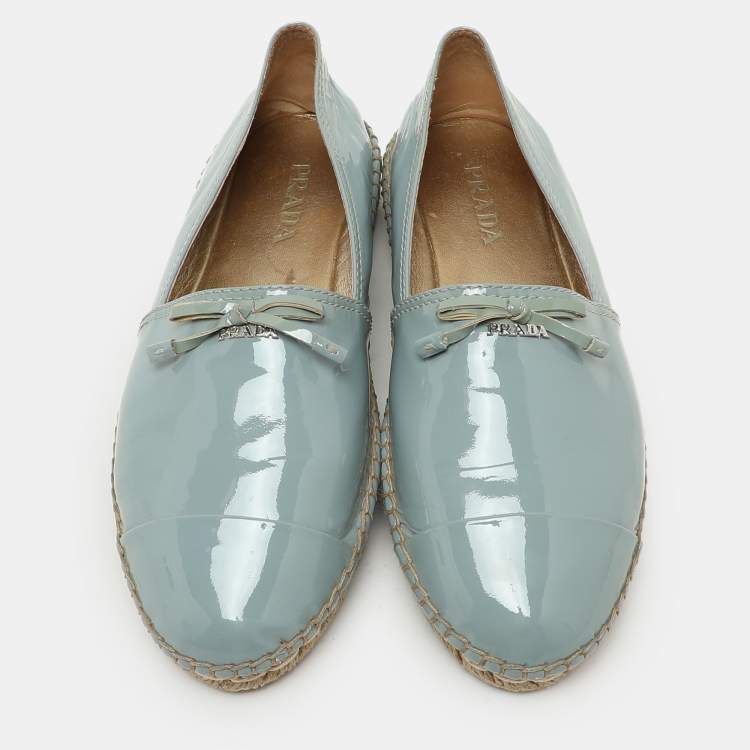 Pre Owned Prada Soft Blue Patent Leather Espadrille Flats Size 39