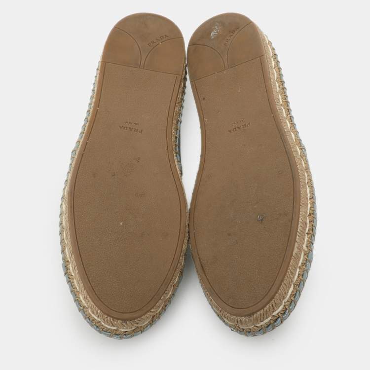 Pre Owned Prada Soft Blue Patent Leather Espadrille Flats Size 39