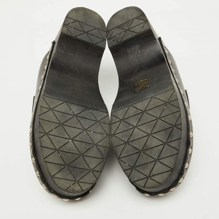 Pre Owned Prada Black Leather Triangle Logo Studded Platform Clogs Size 38