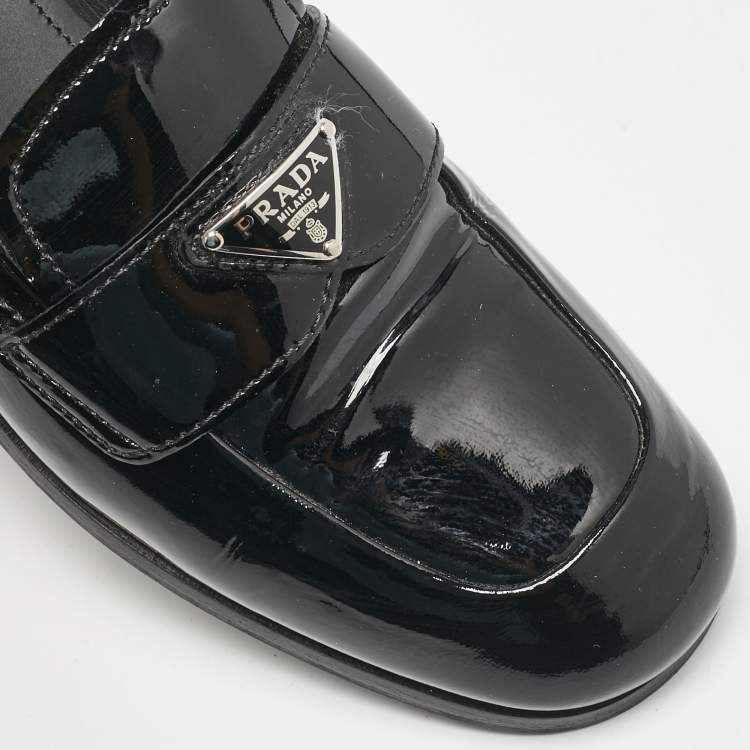 Pre Owned Prada Black Patent Leather Slip On Loafers Size 39
