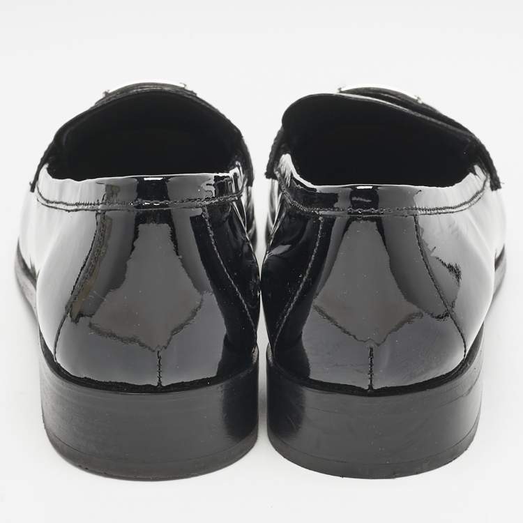Pre Owned Prada Black Patent Leather Slip On Loafers Size 39