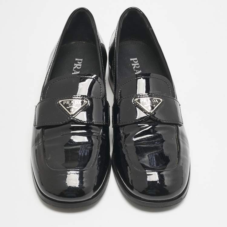 Pre Owned Prada Black Patent Leather Slip On Loafers Size 39