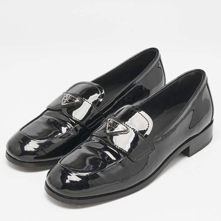 Pre Owned Prada Black Patent Leather Slip On Loafers Size 39