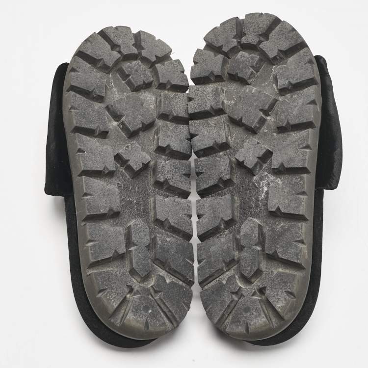 Pre Owned Prada Black/White Velvet Logo Slide Flats Size 38