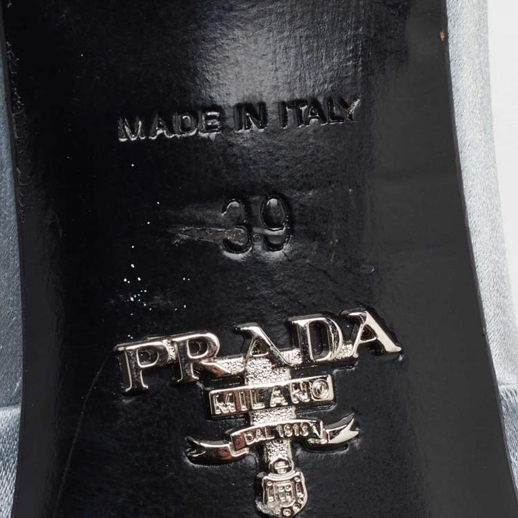 Pre Owned Prada Light Blue Satin Crystal Embellished Slide Sandals Size 39