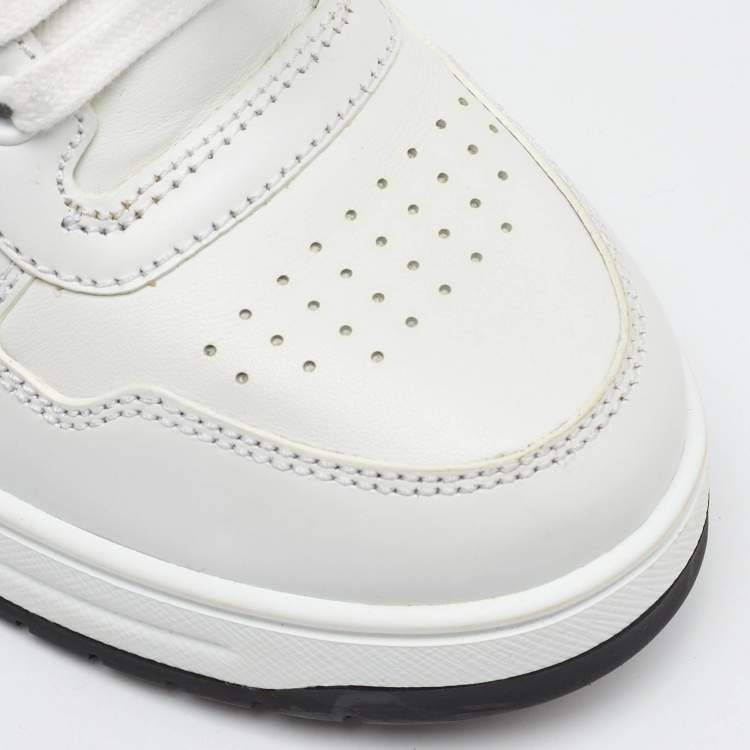 Pre Owned Prada White Leather Downtown High Heel Lace Up Pump Sneakers Size 39
