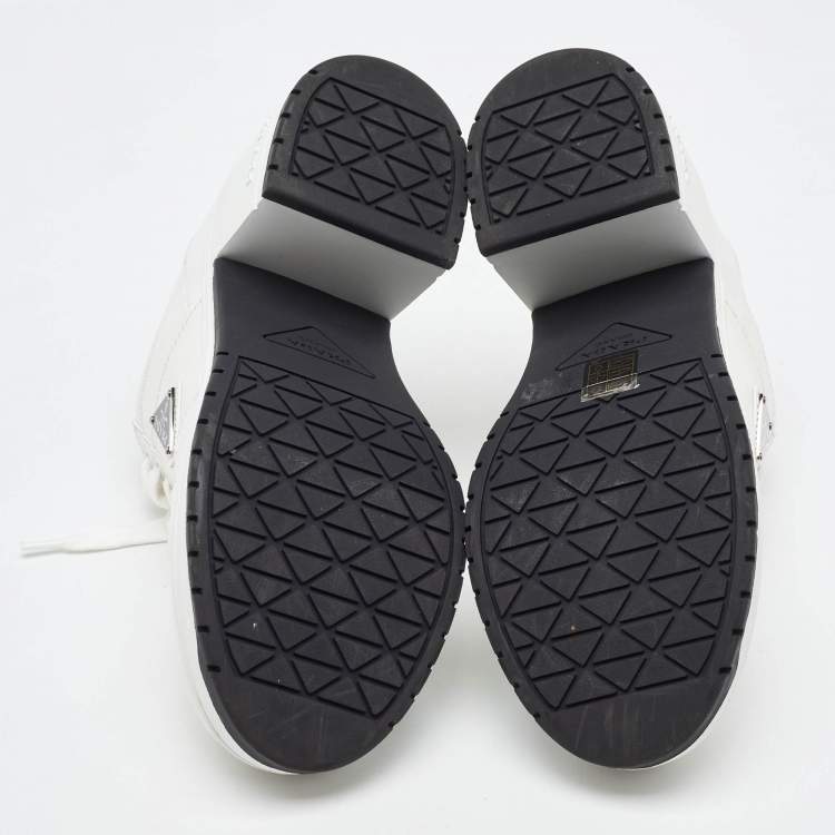 Pre Owned Prada White Leather Downtown High Heel Lace Up Pump Sneakers Size 39