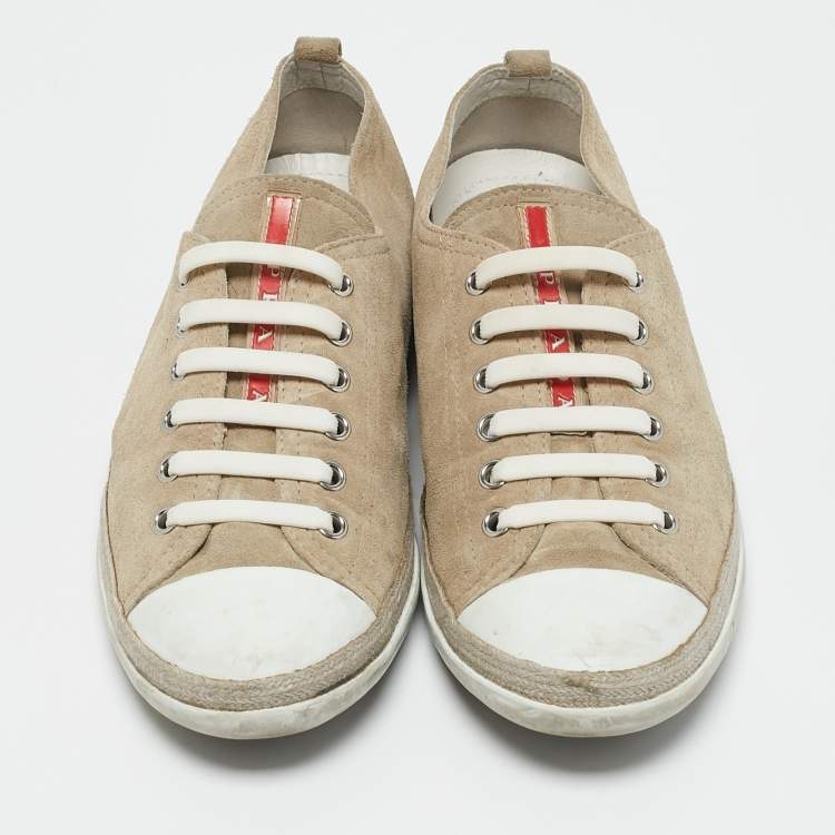 Pre Owned Prada Grey Suede Cap Toe Lace Up Sneakers Size 39