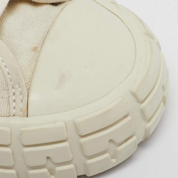 Pre Owned Prada Off White Canvas Gabardine High Top Sneakers Size 36