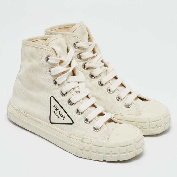 Pre Owned Prada Off White Canvas Gabardine High Top Sneakers Size 36