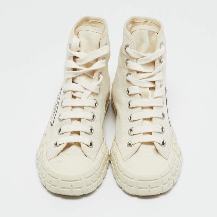 Pre Owned Prada Off White Canvas Gabardine High Top Sneakers Size 36