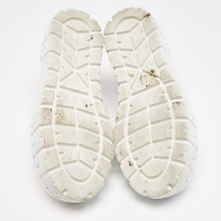 Pre Owned Prada White Canvas Cassetta Lace Up Sneakers Size 38