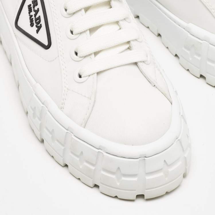 Pre Owned Prada White Canvas Cassetta Lace Up Sneakers Size 38