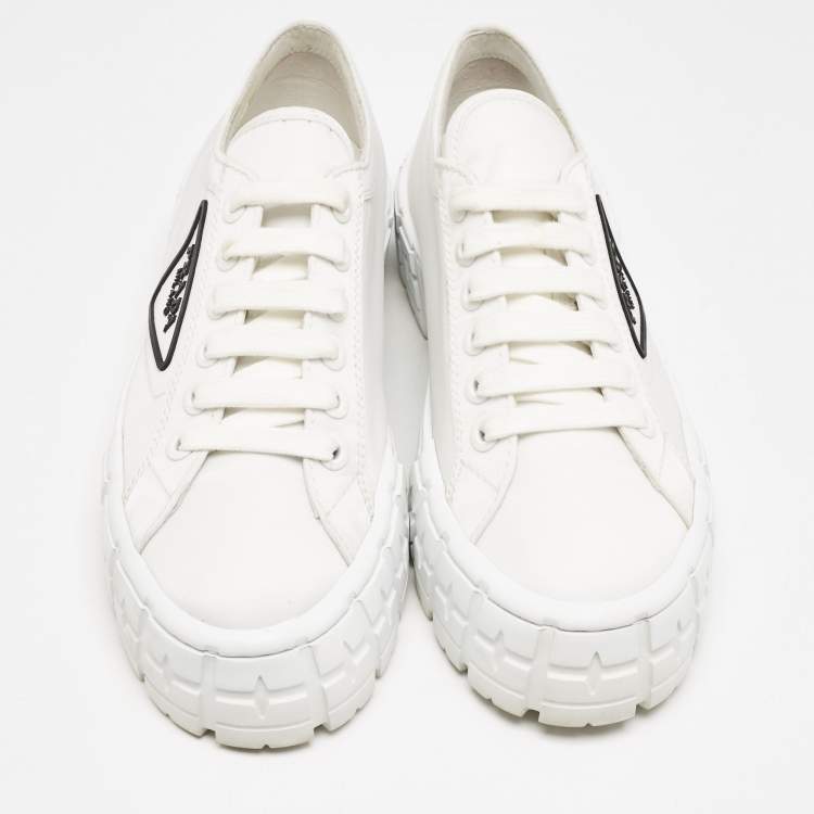 Pre Owned Prada White Canvas Cassetta Lace Up Sneakers Size 38