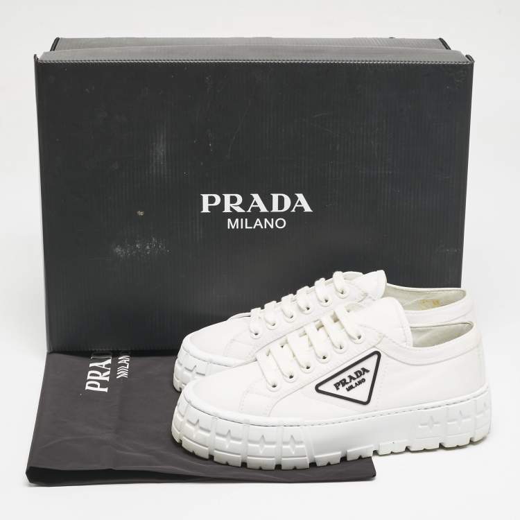 Pre Owned Prada White Canvas Cassetta Lace Up Sneakers Size 38