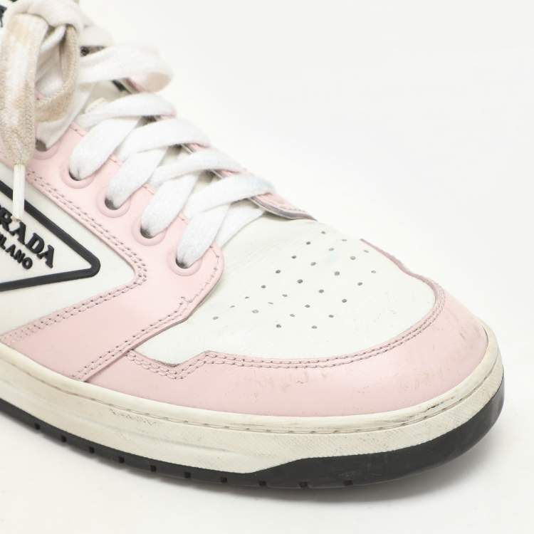 Pre Owned Prada White/Pink Leather Low Top Sneakers Size 38