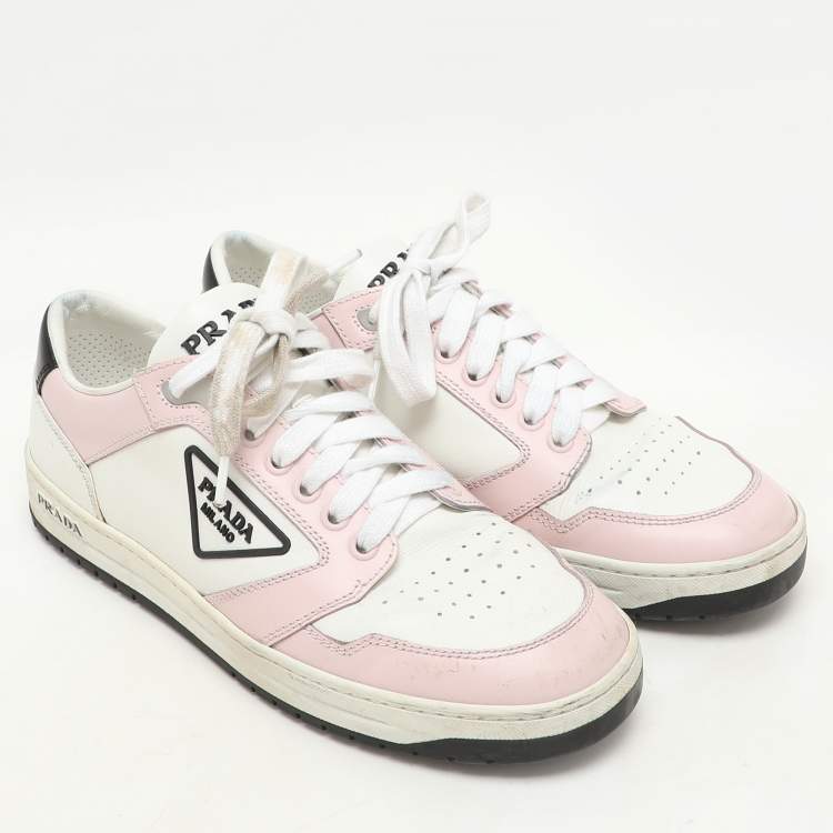 Pre Owned Prada White/Pink Leather Low Top Sneakers Size 38