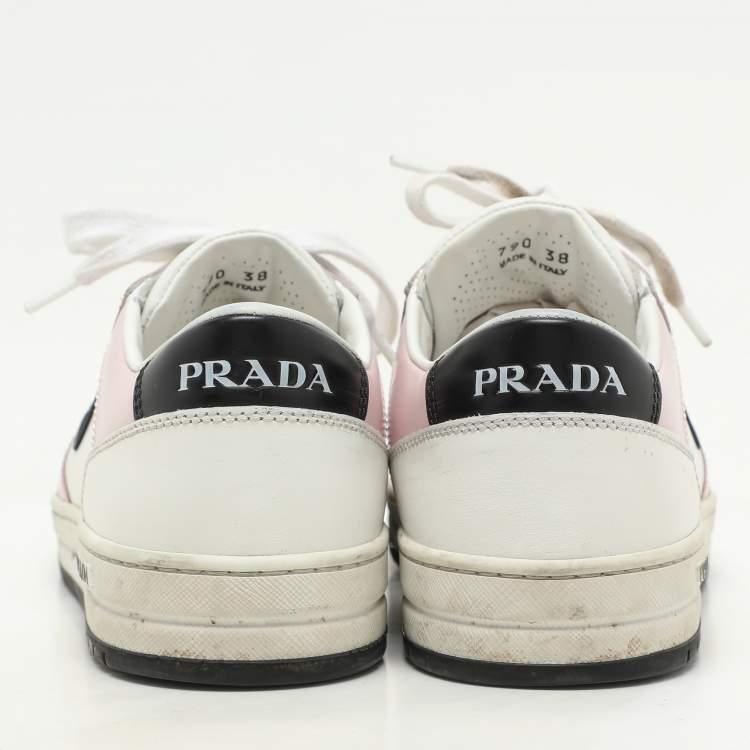 Pre Owned Prada White/Pink Leather Low Top Sneakers Size 38