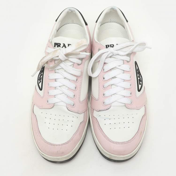 Pre Owned Prada White/Pink Leather Low Top Sneakers Size 38
