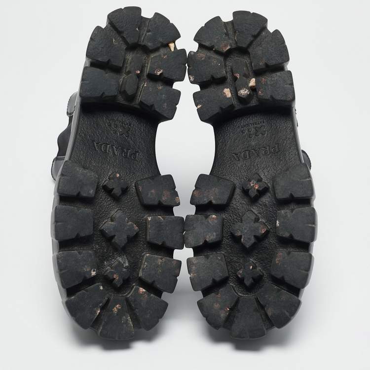 Pre Owned Prada Black Leather and Nylon Monolith Ankle Boots Size 38