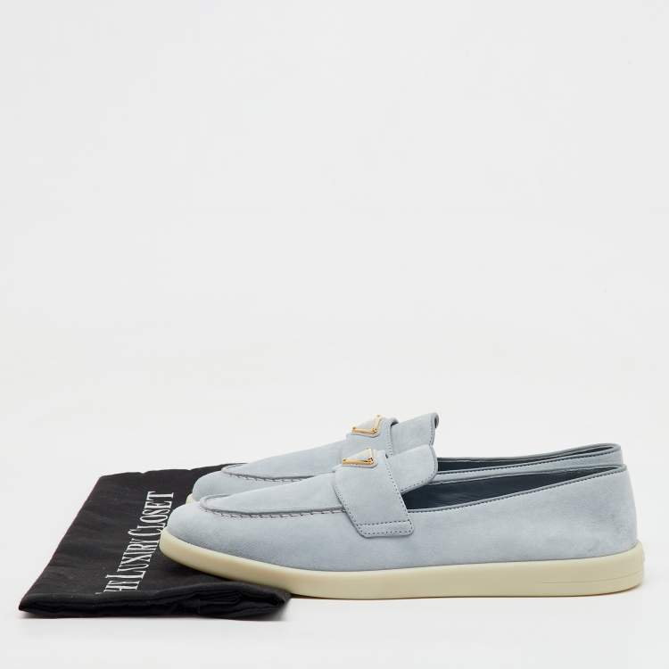مملوكة مسبقًا Prada Light Blue Suede Slip On Loafers Size 38.5