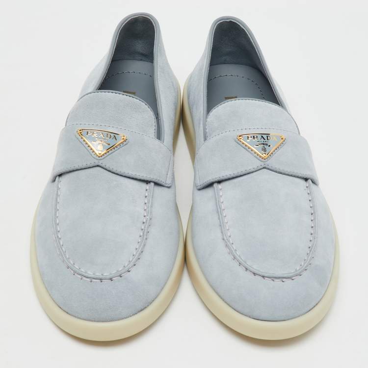 مملوكة مسبقًا Prada Light Blue Suede Slip On Loafers Size 38.5