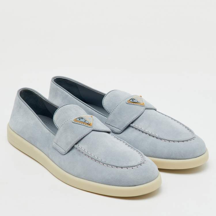 مملوكة مسبقًا Prada Light Blue Suede Slip On Loafers Size 38.5
