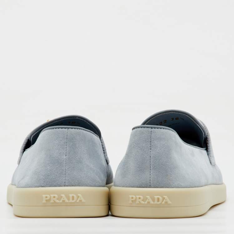 مملوكة مسبقًا Prada Light Blue Suede Slip On Loafers Size 38.5